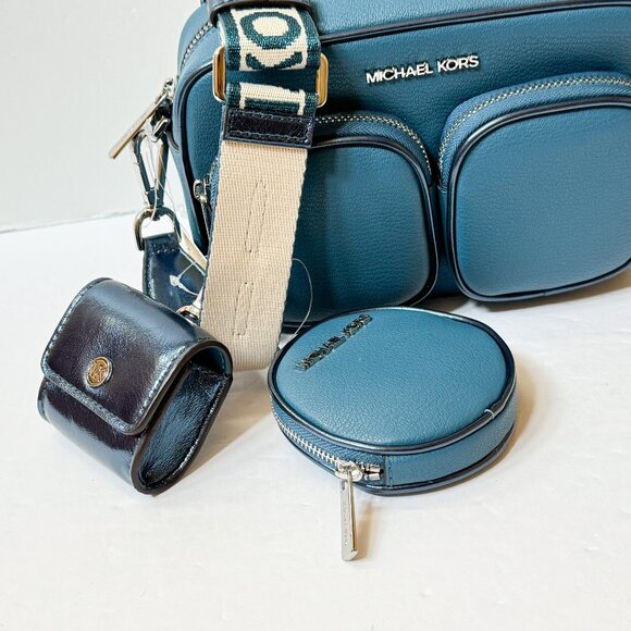 Michael Kors Jet Set Travel Medium Shoulder Crossbody Bag Tech Attached Teal - Picture 14 of 14